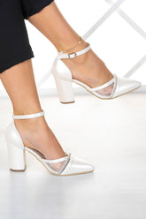 Molly Sedef Taşlı Fileli Kalın Topuklu Ayakkabı