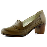 Madre Kahverengi Hakiki Dana Derisi Vintage Desenli Kalın Topuklu Günlük Klasik Ayakkabı