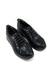 Khloe Siyah Yılan Hakiki Deri Günlük Ayakkabı