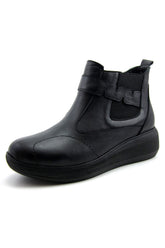 Willa Siyah Hakiki Deri Fermuarlı Lastikli Bot