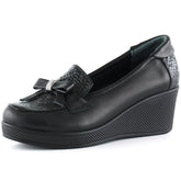 Emma Siyah Hakiki Deri Dolgu Topuklu Günlük Ayakkabı