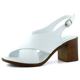 Soleil Beyaz Hakiki Dana Derisi Çapraz Bantlı Kalın Topuklu Rahat Günlük Sandalet