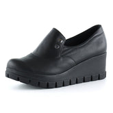 Gloria Siyah Hakiki Deri Dolgu Topuklu Günlük Ayakkabı