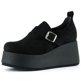 Miyuki Siyah Süet Yuvarlak Burun Lastik Bantlı Dolgu Topuklu Günlük Ayakkabı