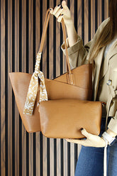 (VSN3094OCV) Taba Vegan Manyetik Kapaklı Büyük Boy Günlük Omuz Çantası ve Askılı El Çantası