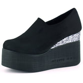 Lumi Siyah Süet Yuvarlak Burun Taşlı Gizli Dolgu Topuklu Günlük Ayakkabı