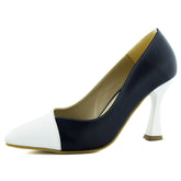 Jatqılı Plus Lacivert Beyaz İnce Kadeh Topuklu Klasik Ayakkabı