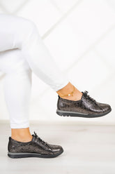 Khloe Gümüş Yılan Hakiki Deri Günlük Ayakkabı