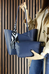 (VSN3094OCV) Lacivert Vegan Manyetik Kapaklı Büyük Boy Günlük Omuz Çantası ve Askılı El Çantası