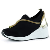 Ellie Altın Streç Zincirli Taşlı Tokalı Metal Detaylı Dolgu Topuklu Günlük Ayakkabı