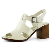 Svajone Bej Hakiki Dana Derisi Kesik Detaylı Tokalı Kalın Topuklu Rahat Günlük Sandalet