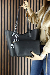 (VSN3094OCV) Siyah Vegan Manyetik Kapaklı Büyük Boy Günlük Omuz Çantası ve Askılı El Çantası