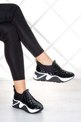 Cleopatra Siyah Baklava Desenli Taşlı Sneaker