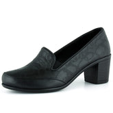 Camila Siyah Hakiki Dana Derisi Desenli Lastikli Günlük Kalın Topuklu Ayakkabı