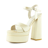 Whitney Ten Saten Önü Arkası Açık Çift Platformlu Bantlı Kalın Topuklu Abiye Ayakkabı