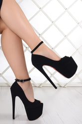 Betty Siyah Süet Önü Açık Platformlu Abiye Ayakkabı 18 cm.