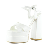 Whitney İnci Beyaz Önü Arkası Açık Çift Platformlu Bantlı Abiye Gelin Ayakkabısı