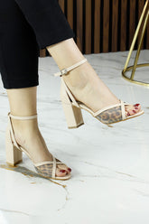 Charlotte Ten Leopar Çapraz Bantlı Fileli Kalın Topuklu Zarif Abiye Ayakkabı