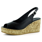 Heather Siyah Hakiki Dana Derisi Mantar Taban Görünümlü Dolgu Topuklu Slingback Sandalet