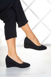 Maya Siyah Krep Dolgu Topuklu Ayakkabı