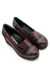 Anya Bordo Hakiki Deri Dolgu Topuklu Günlük Ayakkabı