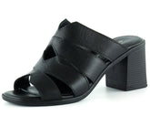 Bianca Siyah Hakiki Deri Kalın Topuklu Terlik