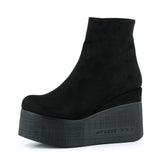 Chione Siyah Süet Kürk Astarlı Fermuarlı Yuvarlak Burun Gizli Dolgu Topuklu Bot