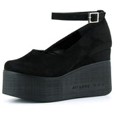 Tushar Siyah Süet Yuvarlak Burun Bantlı Gizli Dolgu Topuklu Günlük Ayakkabı