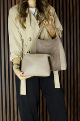 (VSN5012OC) Kum Hakiki Dana Süet Manyetik Kapaklı Büyük Boy Günlük Omuz Çantası ve Askılı El Çantası