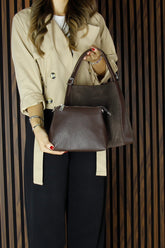 (VSN5012OC) Kahve Hakiki Dana Süet Manyetik Kapaklı Büyük Boy Günlük Omuz Çantası ve Askılı El Çantası