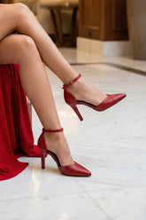 Sindy Kırmızı Vegan Bantlı İnce Topuklu Stiletto Ayakkabı