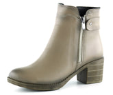 Zandra Vizon Hakiki Deri Yandan Fermuarlı Kalın Topuklu Bot