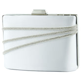 (ES0016AC) Gümüş Saten Kristal Taşlı Metal Saplı Zincir Askılı Abiye Çanta