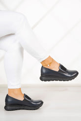 Morena Lacivert Hakiki Deri Taşlı Günlük Ayakkabı