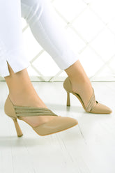 Alessi Açık Bej Vegan Taşlı Sivri Burun İnce Topuklu Abiye Ayakkabı