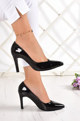Veronica Siyah Rugan Jatqılı Stiletto 9 cm.