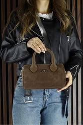 (VSN5019OC) Açık Kahve Hakiki Dana Süet Fermuarlı Askılı İç Cepli Küçük Boy Günlük Omuz Çantası