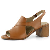 Saules Taba Hakiki Deri Kesik Detaylı Lastik Bantlı Topuklu Sandalet