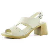 Ofelia Bej Hakiki Dana Derisi Delik Detaylı Tokalı Kalın Topuklu Rahat Günlük Sandalet