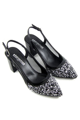 Panula Exclusive Siyah Taşlı Fileli Arkası Açık Abiye Ayakkabı