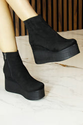 Chione Siyah Süet Kürk Astarlı Fermuarlı Yuvarlak Burun Gizli Dolgu Topuklu Bot