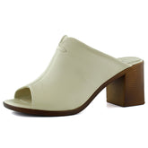 Valery Bej Hakiki Dana Derisi Önü Açık Kalın Topuklu Terlik