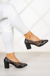 Mirabella Siyah Leopar Fileli Klasik Ayakkabı