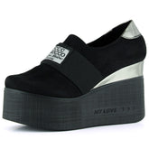 Himani Siyah Süet Yuvarlak Burun Gümüş Detaylı Gizli Dolgu Topuklu Günlük Ayakkabı