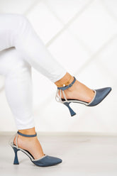 Martina Lacivert Saten Taşlı Abiye Ayakkabı