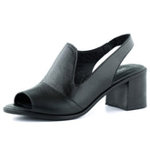 Emilia Siyah Hakiki Dana Derisi Arkası Açık Lastik Bantlı Kalın Topuklu Rahat Günlük Sandalet