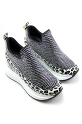 Daciana Beyaz Leopar Taşlı Streç Gizli Dolgu Günlük Ayakkabı