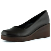 Mabel Kahverengi Hakiki Dana Derisi Yuvarlak Burun Dolgu Topuklu Günlük Ayakkabı