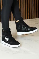 Talvi Siyah Beyaz Süet Yuvarlak Burun Cırt Cırtlı Gizli Dolgu Topuklu Günlük Bot