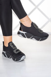 Almendra Platin Streç Taşlı Sneaker